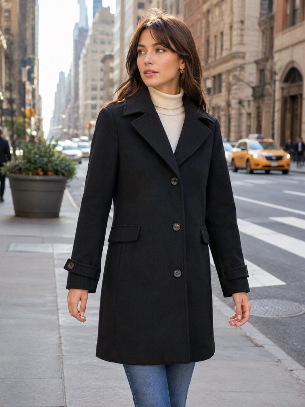 Vince Camuto Black Wool-Blend Single-Breasted Coat Size L